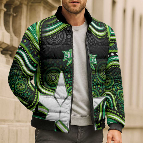 Melbourne Stars Cricket Bomber Puffer Jacket Australian Cricket Mascot - Modern Indigenous Style