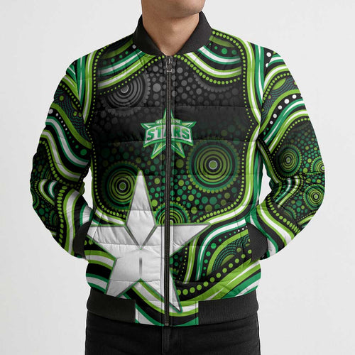 Melbourne Stars Cricket Bomber Puffer Jacket Australian Cricket Mascot - Modern Indigenous Style