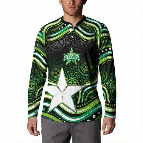 Melbourne Stars Cricket Button Sweatshirt Australian Cricket Mascot - Modern Indigenous Style