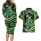 Melbourne Stars Cricket Couples Matching Long Sleeve Bodycon Dress and Hawaiian Shirt Australian Cricket Mascot - Modern Indigenous Style