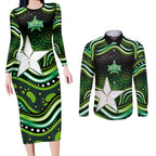 Melbourne Stars Cricket Couples Matching Long Sleeve Bodycon Dress and Long Sleeve Button Shirt Australian Cricket Mascot - Modern Indigenous Style