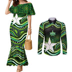 Melbourne Stars Cricket Couples Matching Mermaid Dress and Long Sleeve Button Shirt Australian Cricket Mascot - Modern Indigenous Style