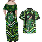 Melbourne Stars Cricket Couples Matching Off Shoulder Maxi Dress and Hawaiian Shirt Australian Cricket Mascot - Modern Indigenous Style