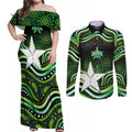Melbourne Stars Cricket Couples Matching Off Shoulder Maxi Dress and Long Sleeve Button Shirt Australian Cricket Mascot - Modern Indigenous Style