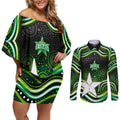 Melbourne Stars Cricket Couples Matching Off Shoulder Short Dress and Long Sleeve Button Shirt Australian Cricket Mascot - Modern Indigenous Style