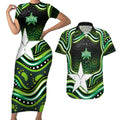 Melbourne Stars Cricket Couples Matching Short Sleeve Bodycon Dress and Hawaiian Shirt Australian Cricket Mascot - Modern Indigenous Style