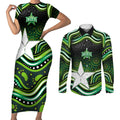 Melbourne Stars Cricket Couples Matching Short Sleeve Bodycon Dress and Long Sleeve Button Shirt Australian Cricket Mascot - Modern Indigenous Style