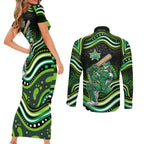 Melbourne Stars Cricket Couples Matching Short Sleeve Bodycon Dress and Long Sleeve Button Shirt Australian Cricket Mascot - Modern Indigenous Style