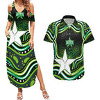 Melbourne Stars Cricket Couples Matching Summer Maxi Dress and Hawaiian Shirt Australian Cricket Mascot - Modern Indigenous Style