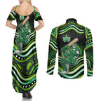 Melbourne Stars Cricket Couples Matching Summer Maxi Dress and Long Sleeve Button Shirt Australian Cricket Mascot - Modern Indigenous Style