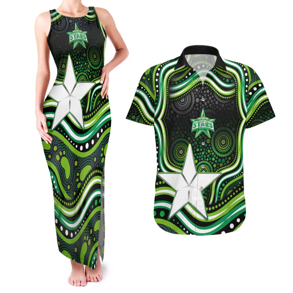 Melbourne Stars Cricket Couples Matching Tank Maxi Dress and Hawaiian Shirt Australian Cricket Mascot - Modern Indigenous Style