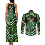 Melbourne Stars Cricket Couples Matching Tank Maxi Dress and Long Sleeve Button Shirt Australian Cricket Mascot - Modern Indigenous Style
