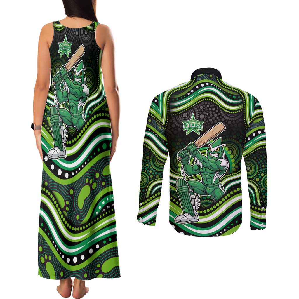 Melbourne Stars Cricket Couples Matching Tank Maxi Dress and Long Sleeve Button Shirt Australian Cricket Mascot - Modern Indigenous Style