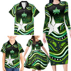 Melbourne Stars Cricket Family Matching Long Sleeve Bodycon Dress and Hawaiian Shirt Australian Cricket Mascot - Modern Indigenous Style