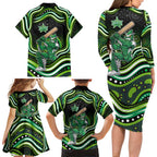 Melbourne Stars Cricket Family Matching Long Sleeve Bodycon Dress and Hawaiian Shirt Australian Cricket Mascot - Modern Indigenous Style