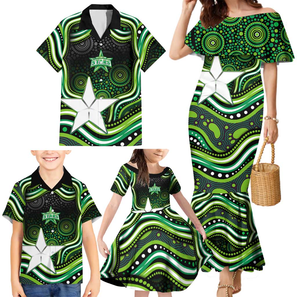 Melbourne Stars Cricket Family Matching Mermaid Dress and Hawaiian Shirt Australian Cricket Mascot - Modern Indigenous Style