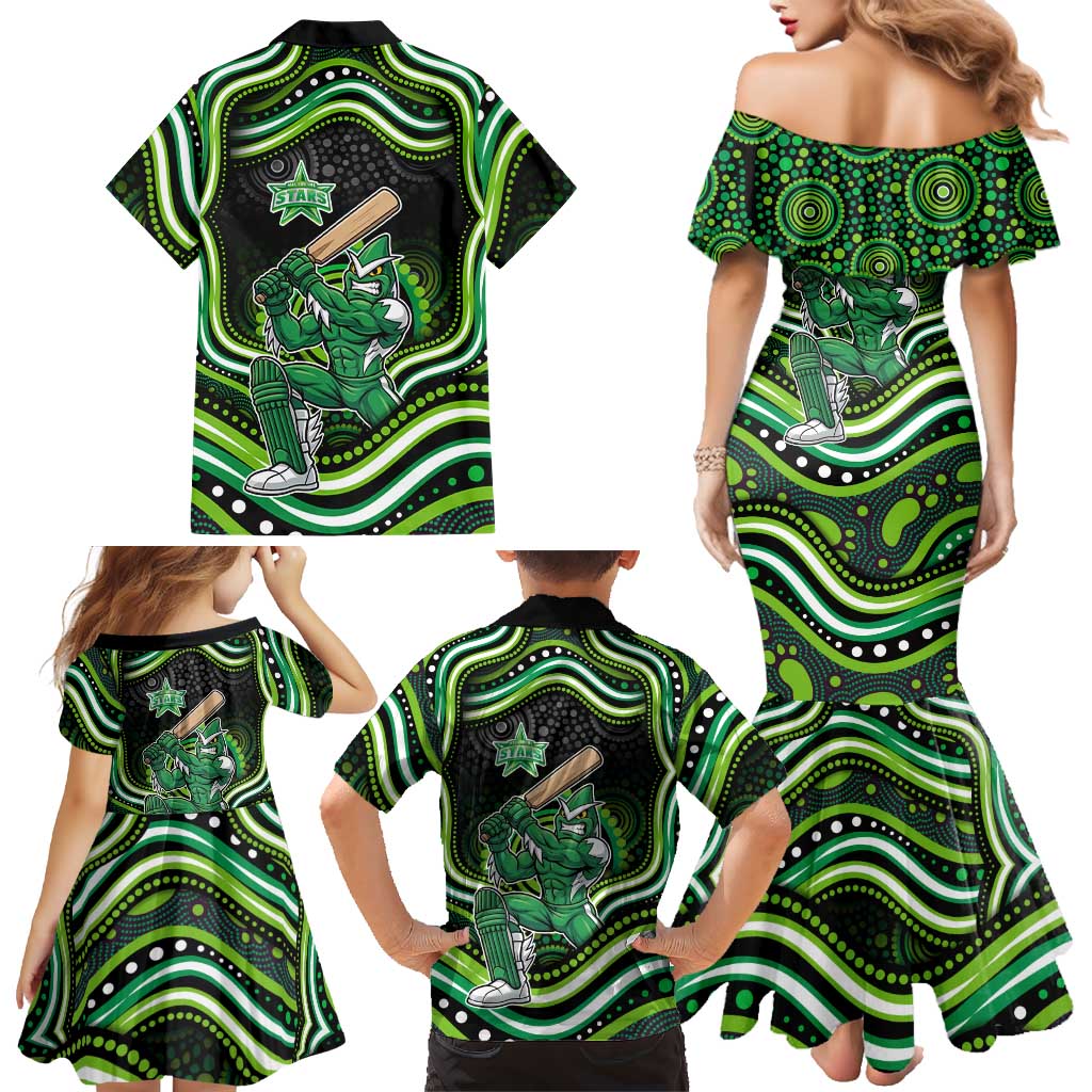 Melbourne Stars Cricket Family Matching Mermaid Dress and Hawaiian Shirt Australian Cricket Mascot - Modern Indigenous Style