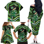 Melbourne Stars Cricket Family Matching Off The Shoulder Long Sleeve Dress and Hawaiian Shirt Australian Cricket Mascot - Modern Indigenous Style