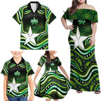 Melbourne Stars Cricket Family Matching Off Shoulder Maxi Dress and Hawaiian Shirt Australian Cricket Mascot - Modern Indigenous Style