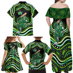 Melbourne Stars Cricket Family Matching Off Shoulder Maxi Dress and Hawaiian Shirt Australian Cricket Mascot - Modern Indigenous Style