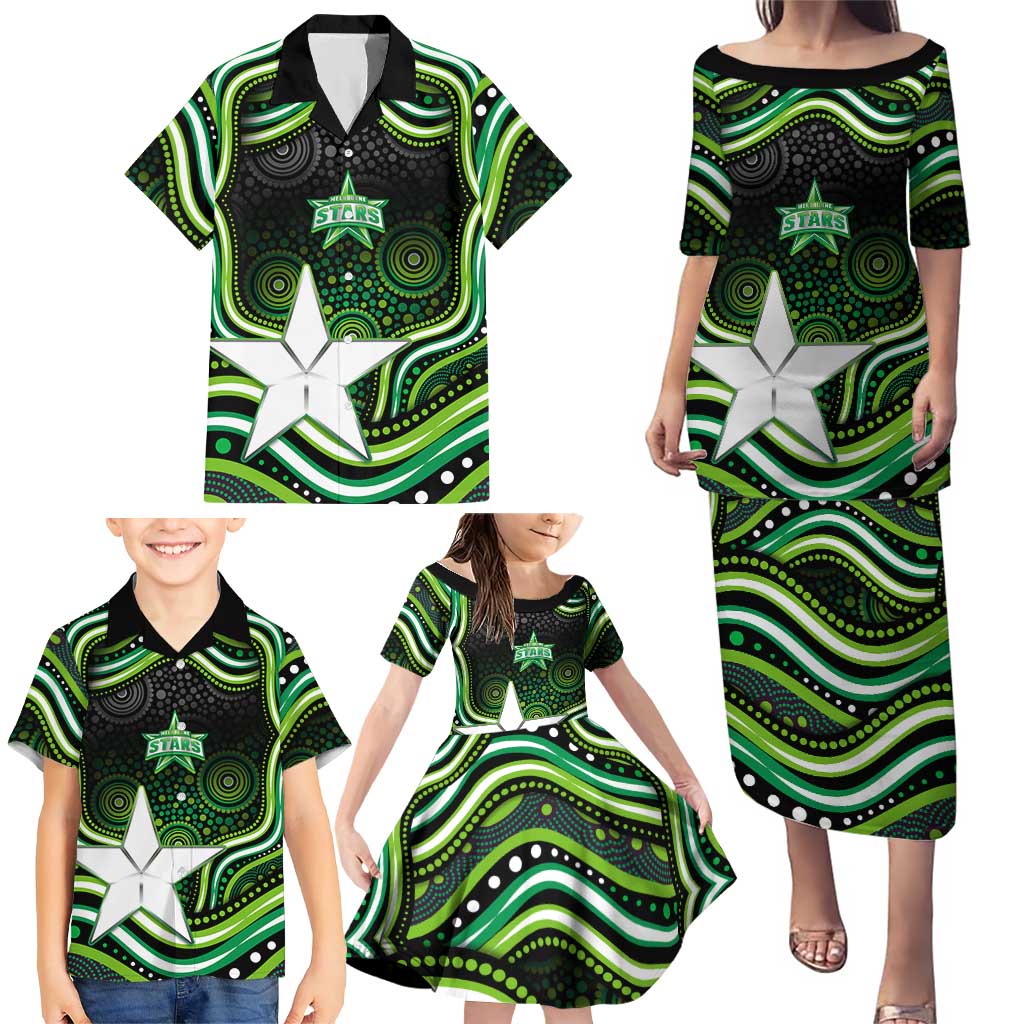 Melbourne Stars Cricket Family Matching Puletasi and Hawaiian Shirt Australian Cricket Mascot - Modern Indigenous Style