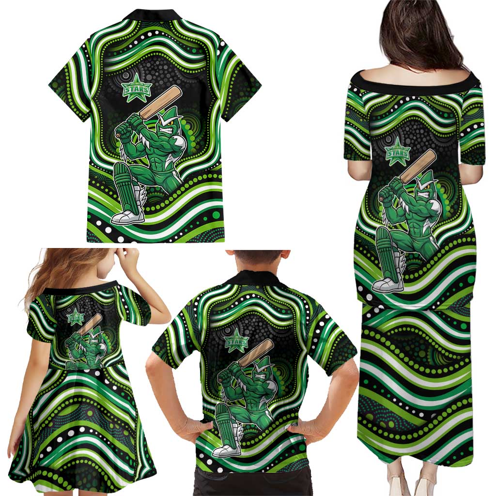 Melbourne Stars Cricket Family Matching Puletasi and Hawaiian Shirt Australian Cricket Mascot - Modern Indigenous Style