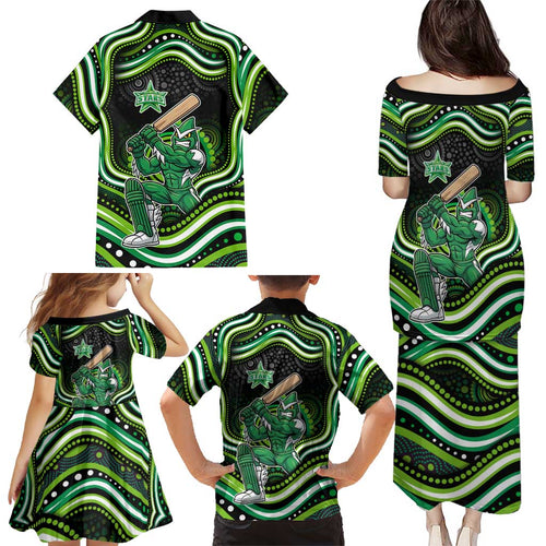 Melbourne Stars Cricket Family Matching Puletasi and Hawaiian Shirt Australian Cricket Mascot - Modern Indigenous Style