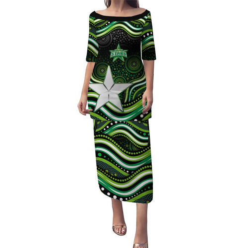 Melbourne Stars Cricket Family Matching Puletasi and Hawaiian Shirt Australian Cricket Mascot - Modern Indigenous Style