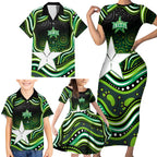 Melbourne Stars Cricket Family Matching Short Sleeve Bodycon Dress and Hawaiian Shirt Australian Cricket Mascot - Modern Indigenous Style