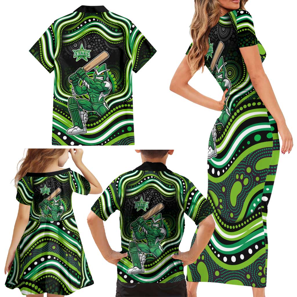 Melbourne Stars Cricket Family Matching Short Sleeve Bodycon Dress and Hawaiian Shirt Australian Cricket Mascot - Modern Indigenous Style