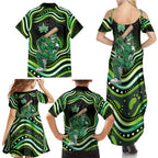 Melbourne Stars Cricket Family Matching Summer Maxi Dress and Hawaiian Shirt Australian Cricket Mascot - Modern Indigenous Style