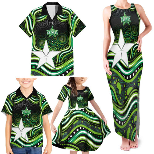 Melbourne Stars Cricket Family Matching Tank Maxi Dress and Hawaiian Shirt Australian Cricket Mascot - Modern Indigenous Style