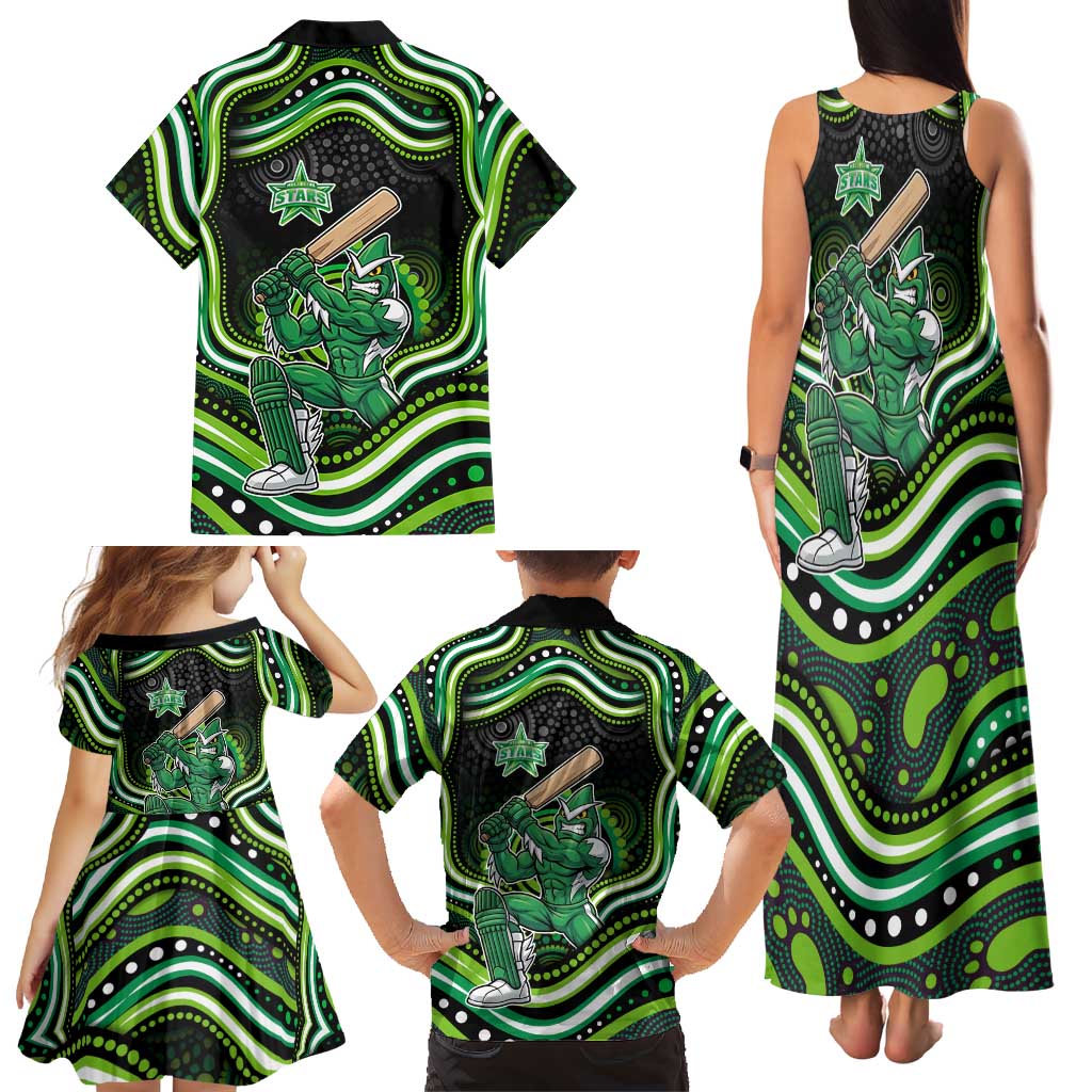Melbourne Stars Cricket Family Matching Tank Maxi Dress and Hawaiian Shirt Australian Cricket Mascot - Modern Indigenous Style