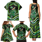 Melbourne Stars Cricket Family Matching Tank Maxi Dress and Hawaiian Shirt Australian Cricket Mascot - Modern Indigenous Style