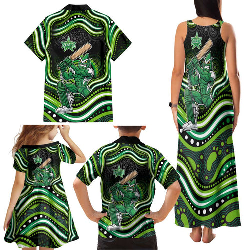 Melbourne Stars Cricket Family Matching Tank Maxi Dress and Hawaiian Shirt Australian Cricket Mascot - Modern Indigenous Style