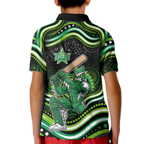 Melbourne Stars Cricket Kid Polo Shirt Australian Cricket Mascot - Modern Indigenous Style