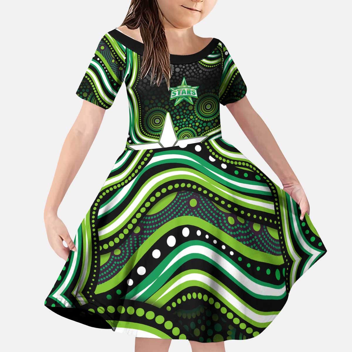 Melbourne Stars Cricket Kid Short Sleeve Dress Australian Cricket Mascot - Modern Indigenous Style