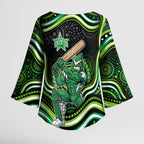 Melbourne Stars Cricket Kimono Sleeve Blouse Australian Cricket Mascot - Modern Indigenous Style
