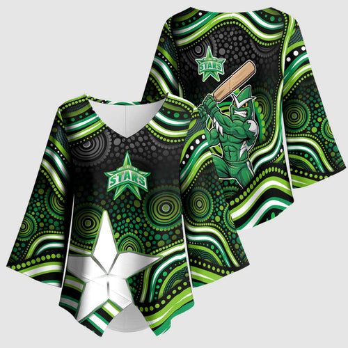 Melbourne Stars Cricket Kimono Sleeve Blouse Australian Cricket Mascot - Modern Indigenous Style