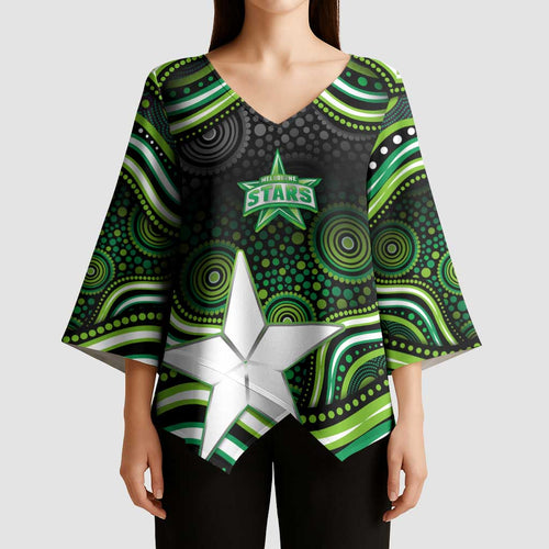 Melbourne Stars Cricket Kimono Sleeve Blouse Australian Cricket Mascot - Modern Indigenous Style