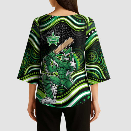 Melbourne Stars Cricket Kimono Sleeve Blouse Australian Cricket Mascot - Modern Indigenous Style