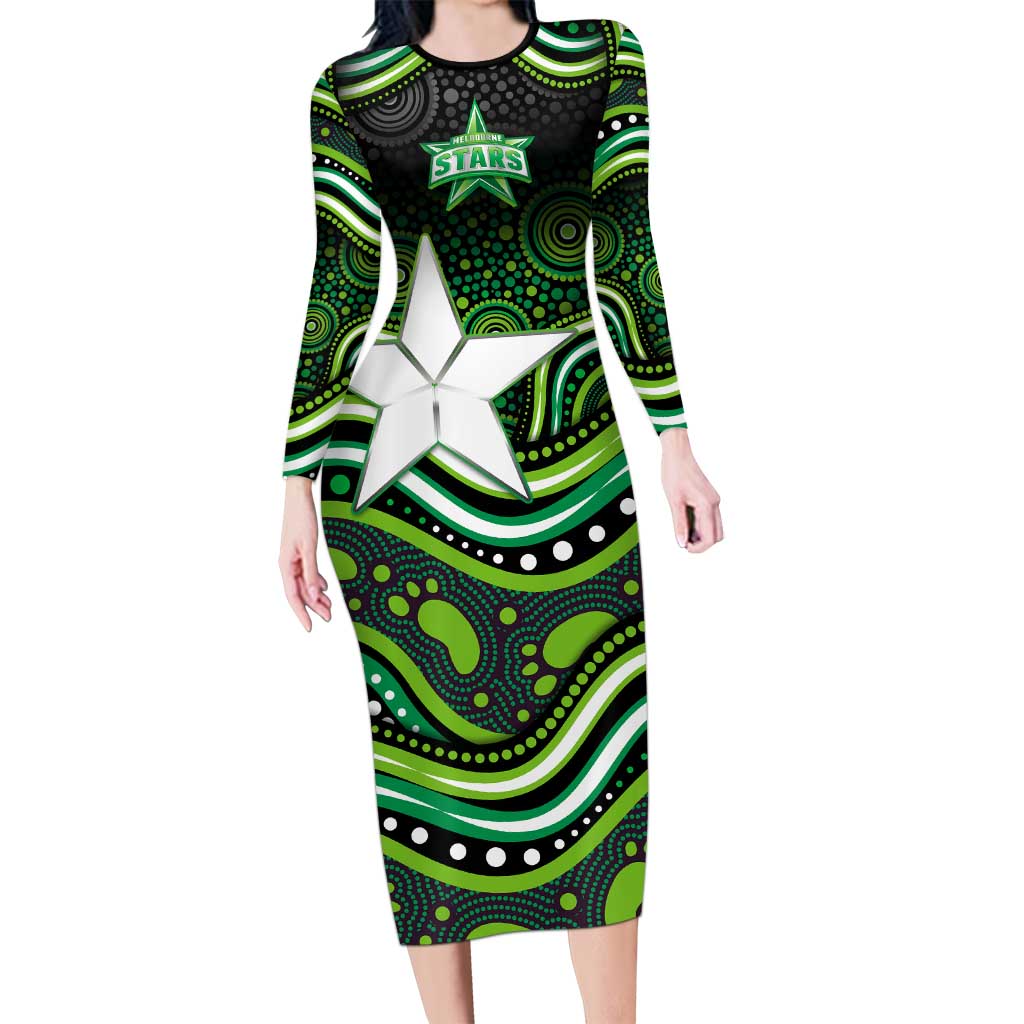 Melbourne Stars Cricket Long Sleeve Bodycon Dress Australian Cricket Mascot - Modern Indigenous Style