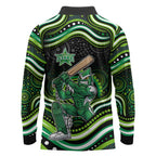Melbourne Stars Cricket Long Sleeve Polo Shirt Australian Cricket Mascot - Modern Indigenous Style