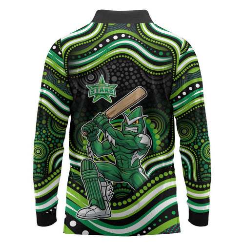 Melbourne Stars Cricket Long Sleeve Polo Shirt Australian Cricket Mascot - Modern Indigenous Style