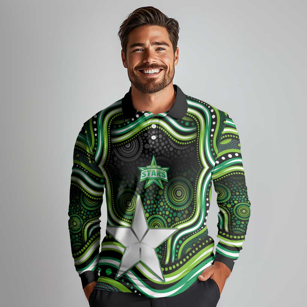 Melbourne Stars Cricket Long Sleeve Polo Shirt Australian Cricket Mascot - Modern Indigenous Style