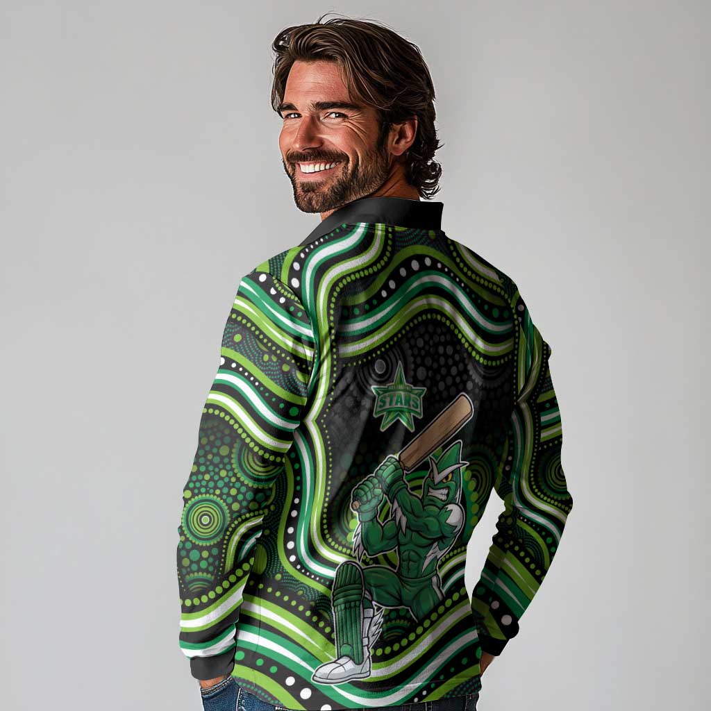 Melbourne Stars Cricket Long Sleeve Polo Shirt Australian Cricket Mascot - Modern Indigenous Style