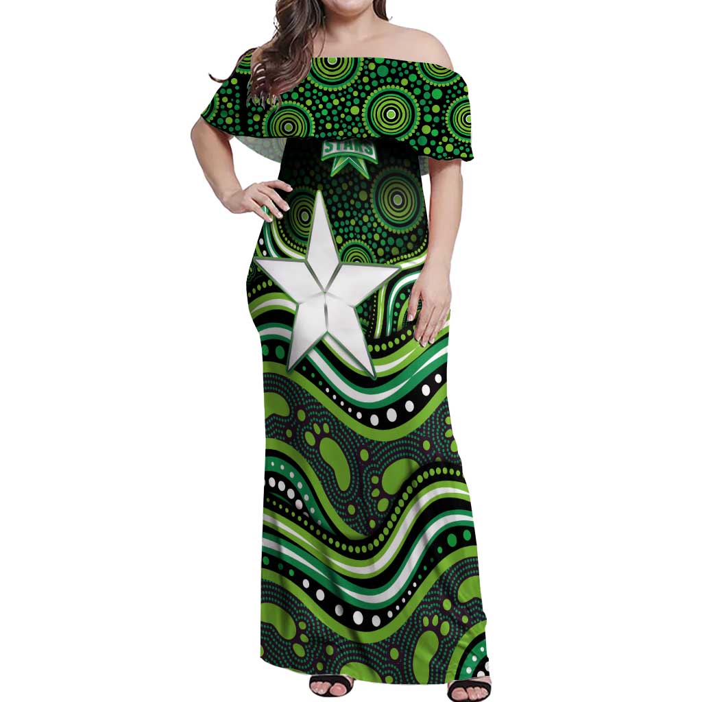 Melbourne Stars Cricket Off Shoulder Maxi Dress Australian Cricket Mascot - Modern Indigenous Style