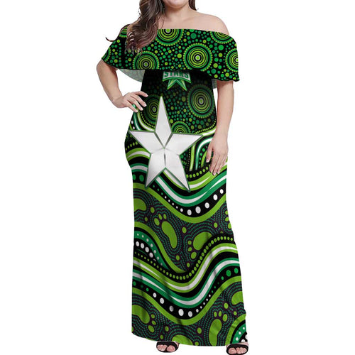 Melbourne Stars Cricket Off Shoulder Maxi Dress Australian Cricket Mascot - Modern Indigenous Style