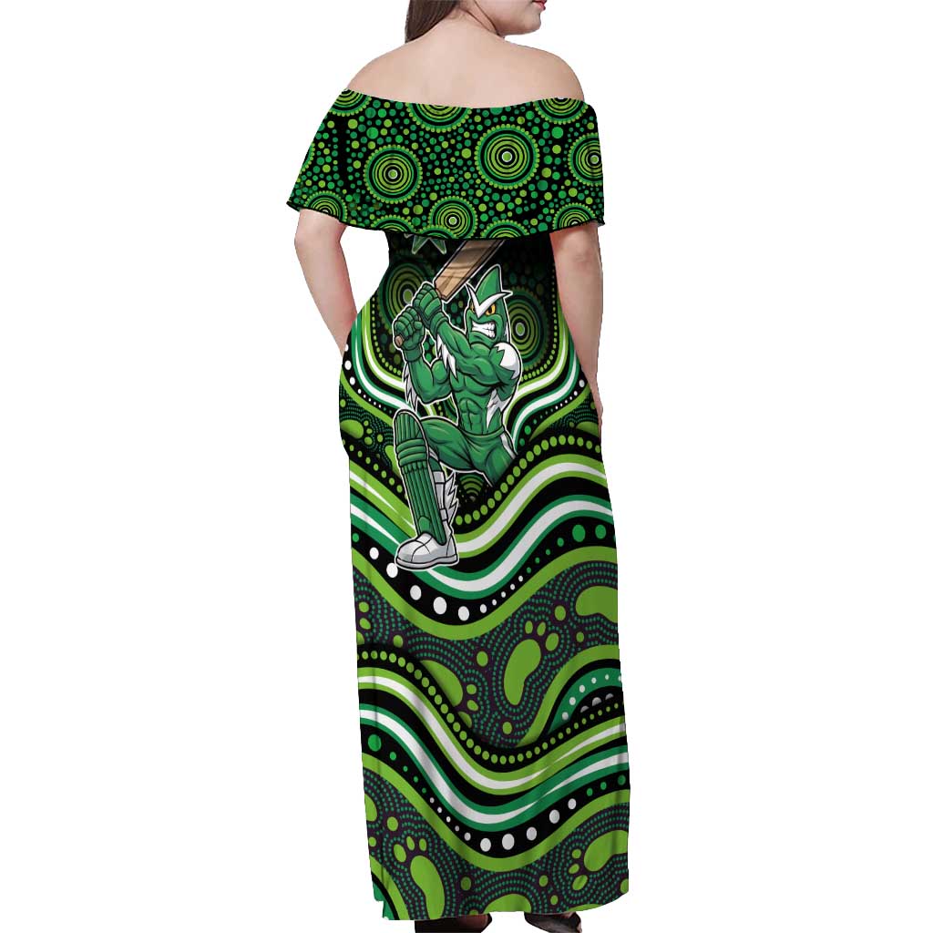 Melbourne Stars Cricket Off Shoulder Maxi Dress Australian Cricket Mascot - Modern Indigenous Style