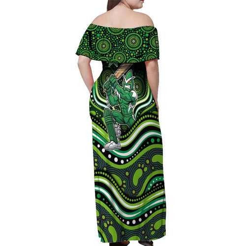 Melbourne Stars Cricket Off Shoulder Maxi Dress Australian Cricket Mascot - Modern Indigenous Style